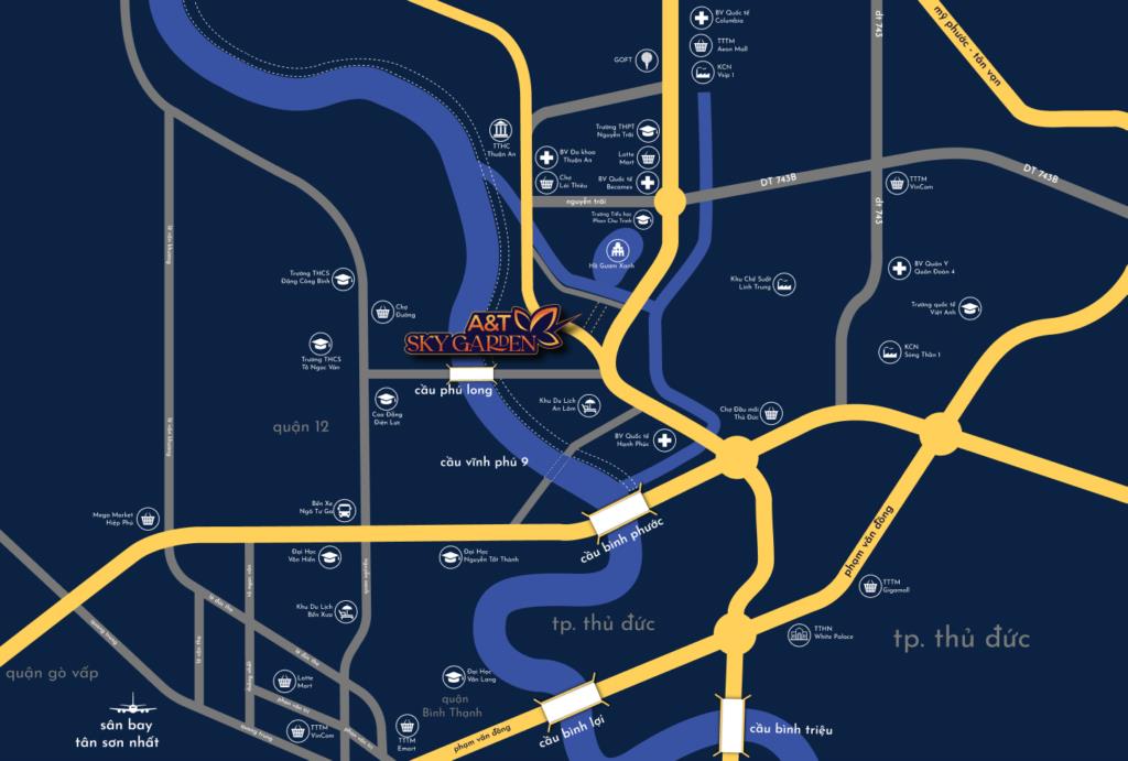 Vị trí dự án A&T Sky Garden ngay sát khu Hồ Gươm Xanh Thuận An