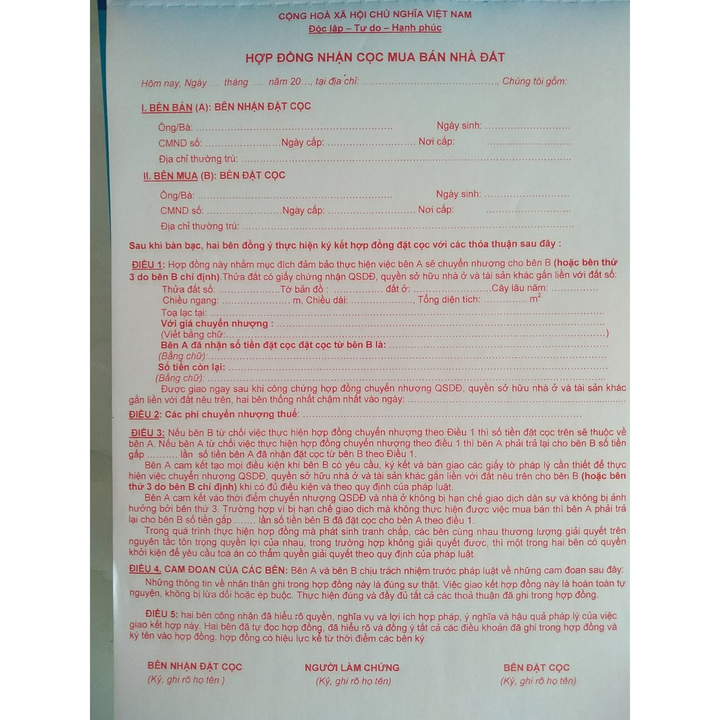 Mẫu giấy đặt cọc đất