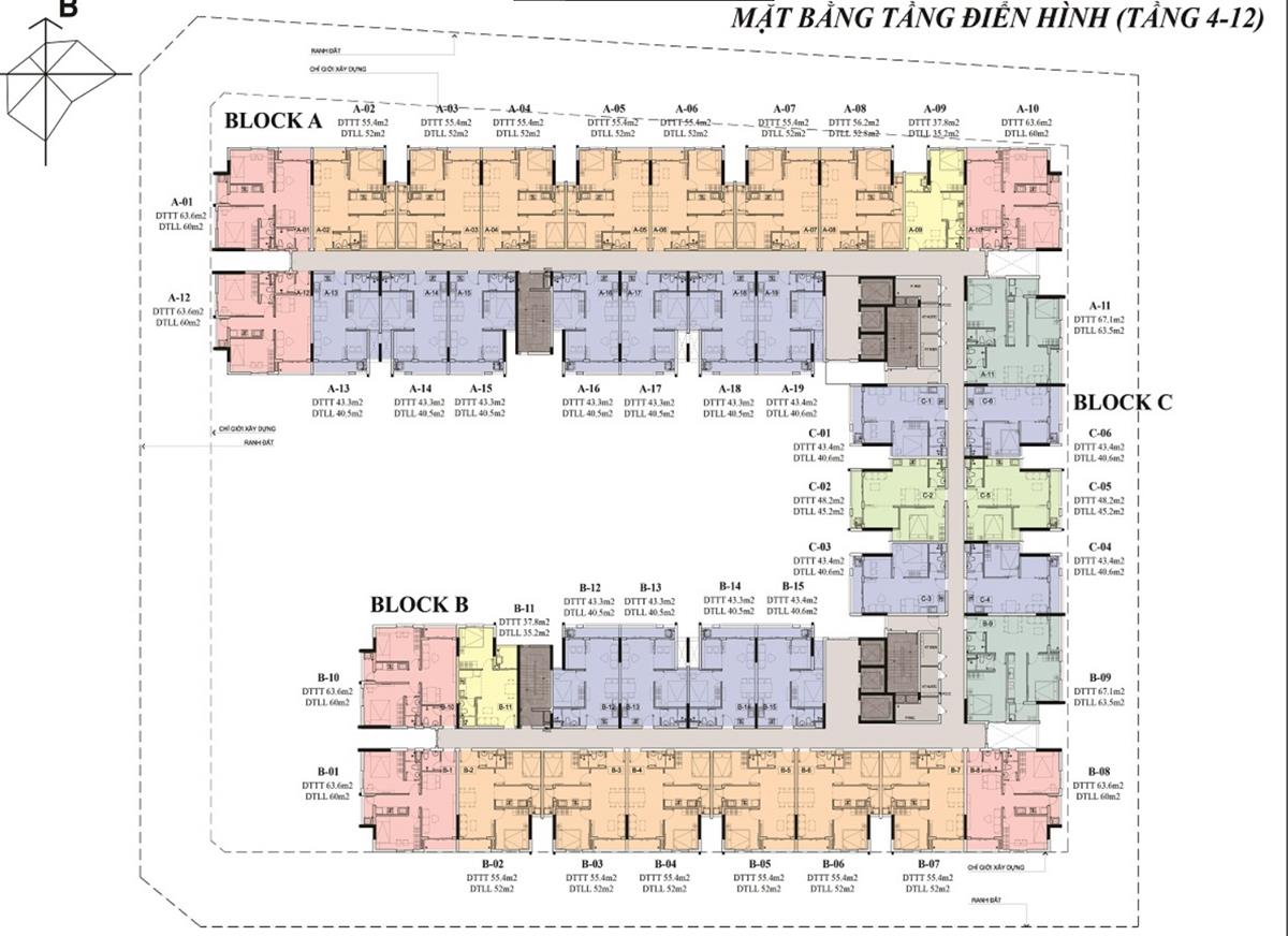 Mặt bằng dự án Osimi Phú Mỹ - Tầng 4 - 12