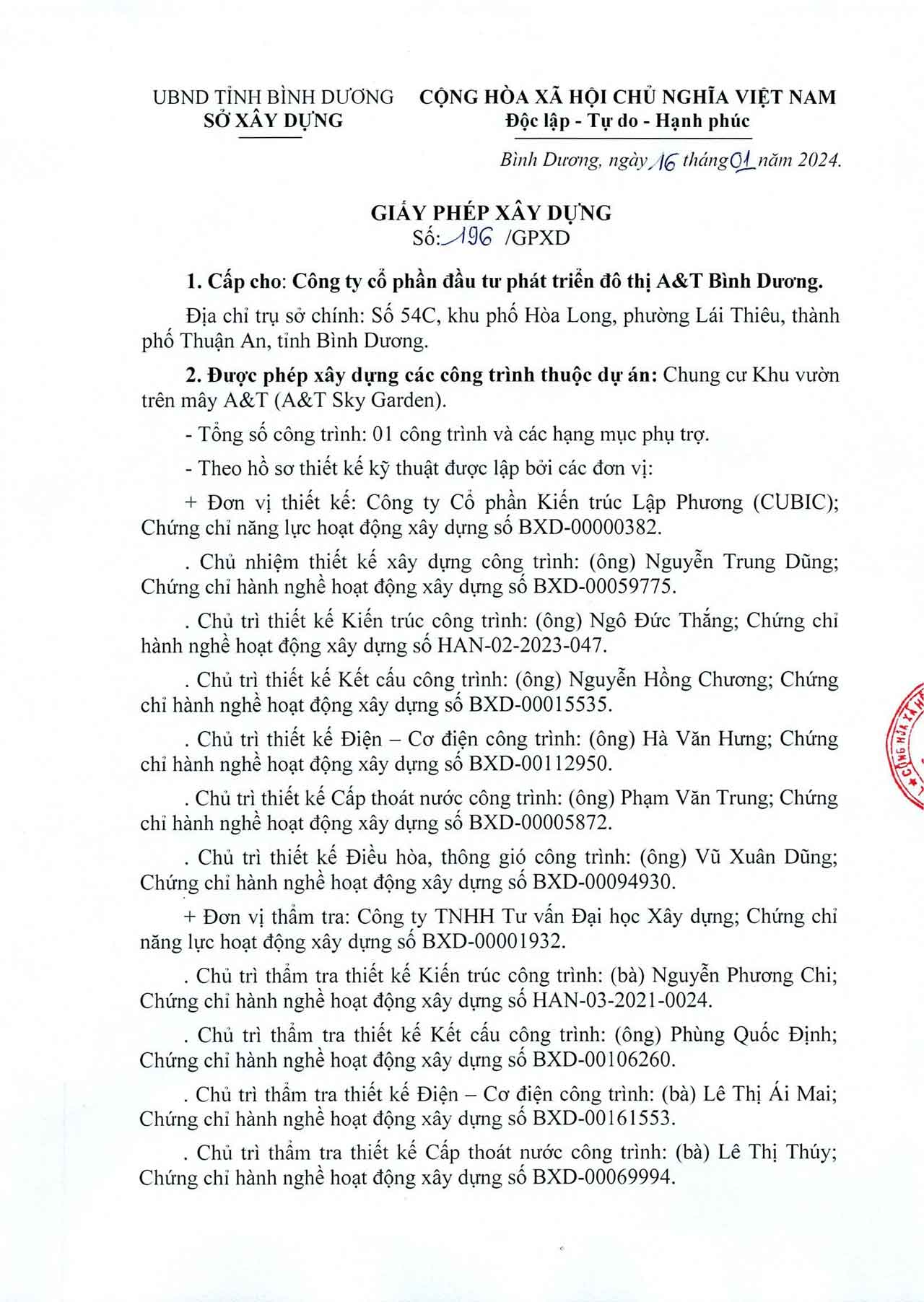 Giấy phép xây dựng A&T Sky Garden