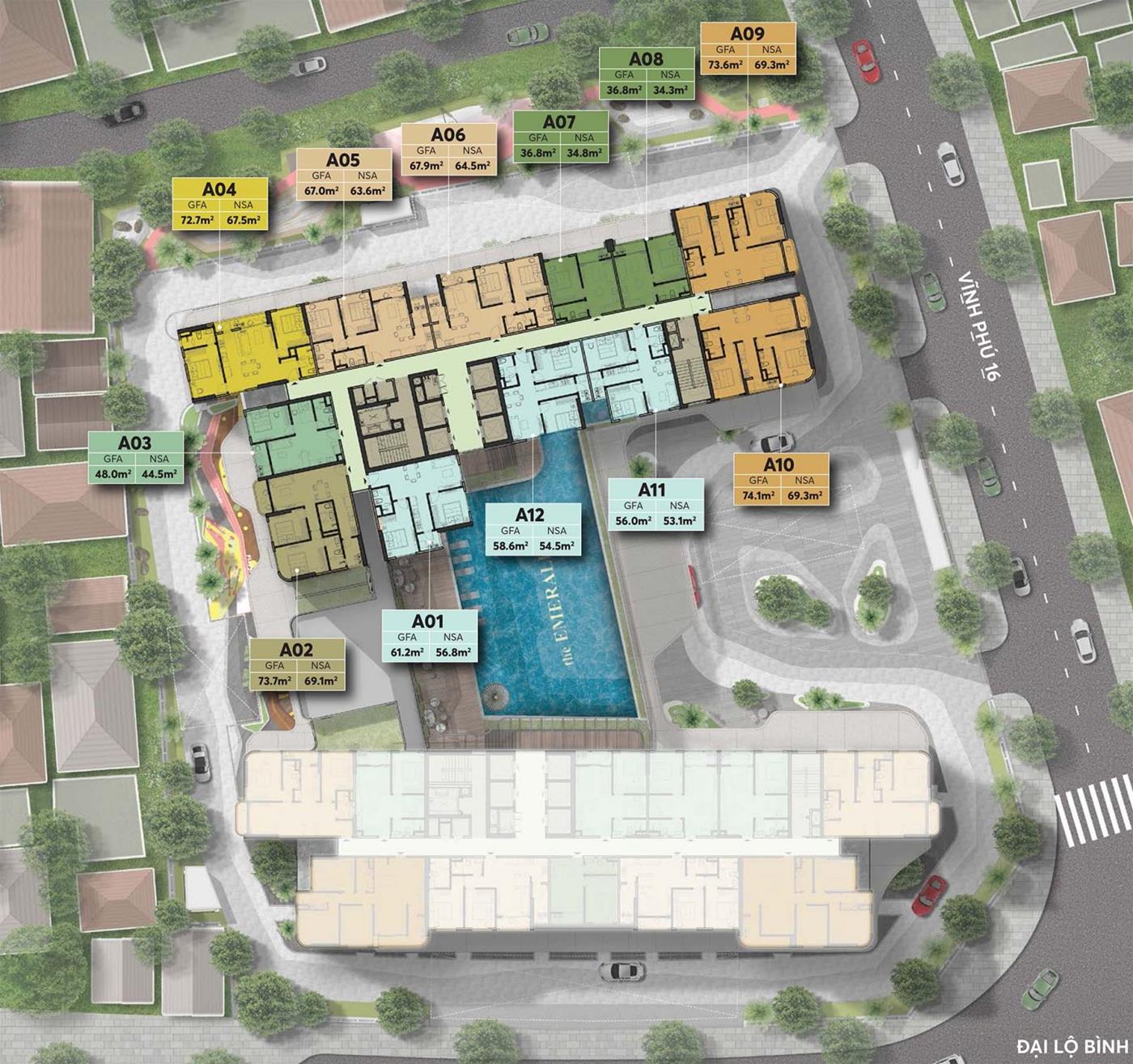 Mặt bằng căn hộ The Emerald 68