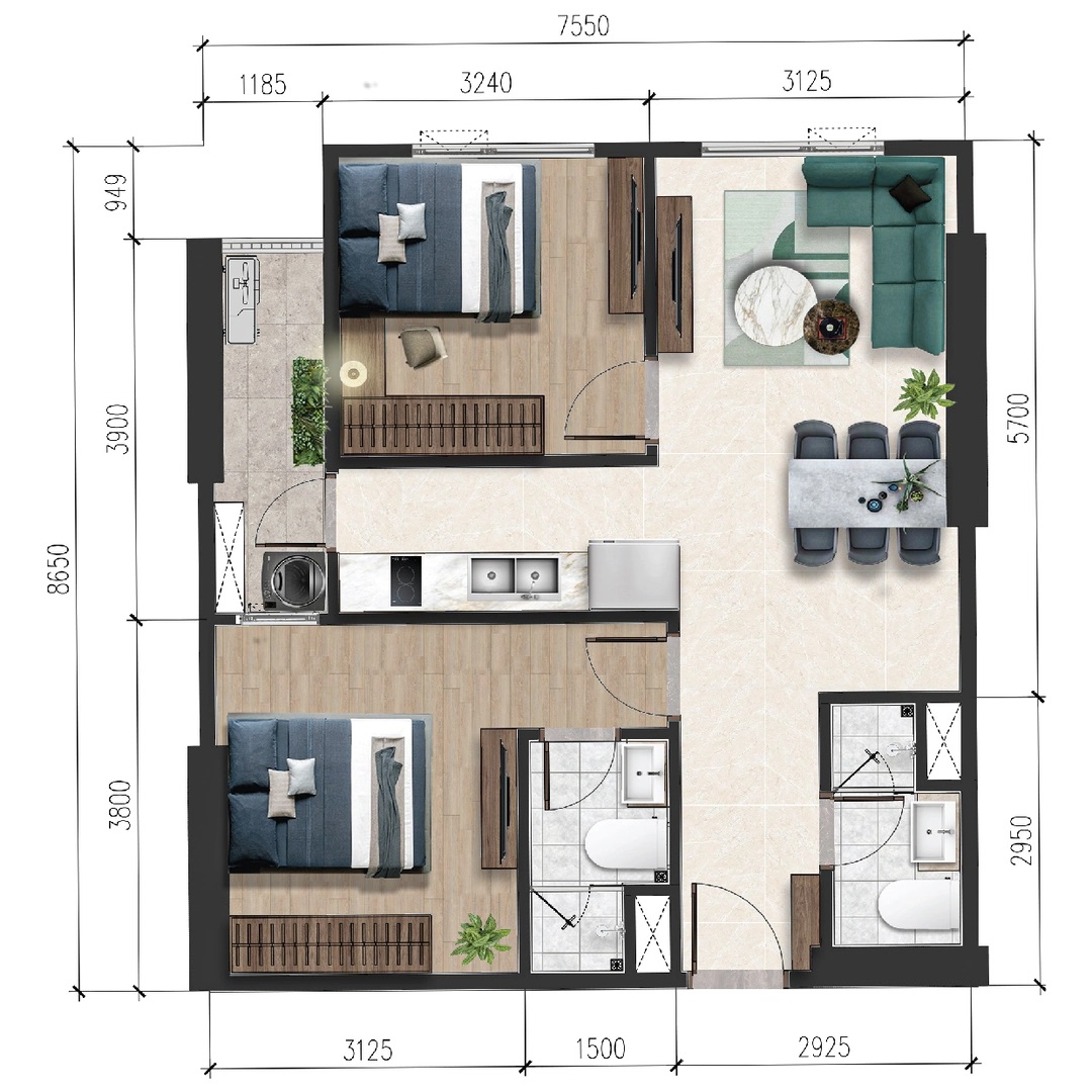 Mặt bằng AT Sky Garden 2PN