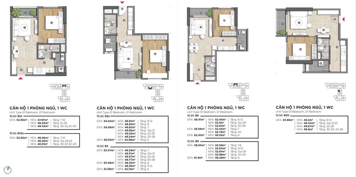 Mặt bằng căn 1 phòng ngủ