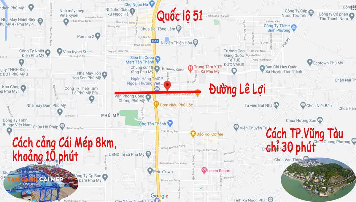 Vị trí đường Lê Lợi thị xã Phú Mỹ